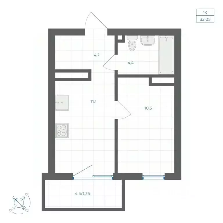 1-к кв. Челябинская область, Челябинск Клевер жилой комплекс (32.05 м) - Фото 1