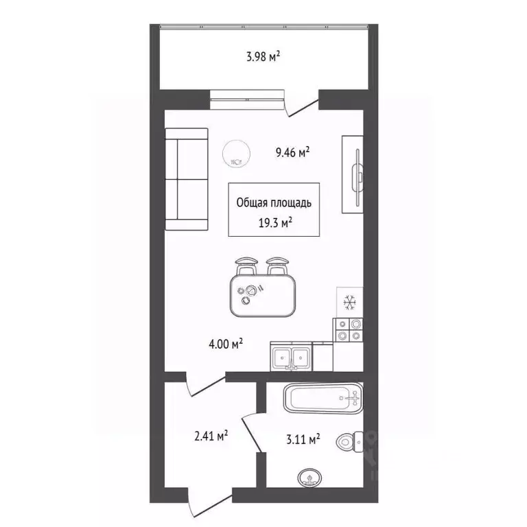 Студия Новосибирская область, Новосибирск ул. Одоевского, 1/11 (19.3 ... - Фото 2