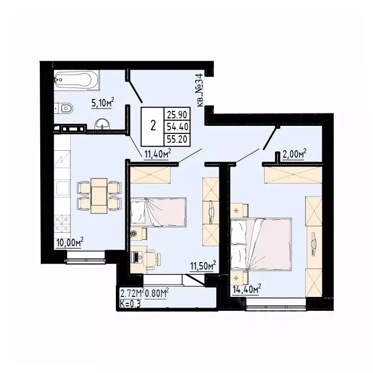2-к кв. Ленинградская область, Коммунар г. Гатчинский муниципальный ... - Фото 1