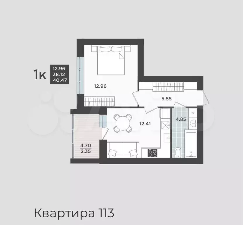 1-к. квартира, 38 м, 3/9 эт. - Фото 1