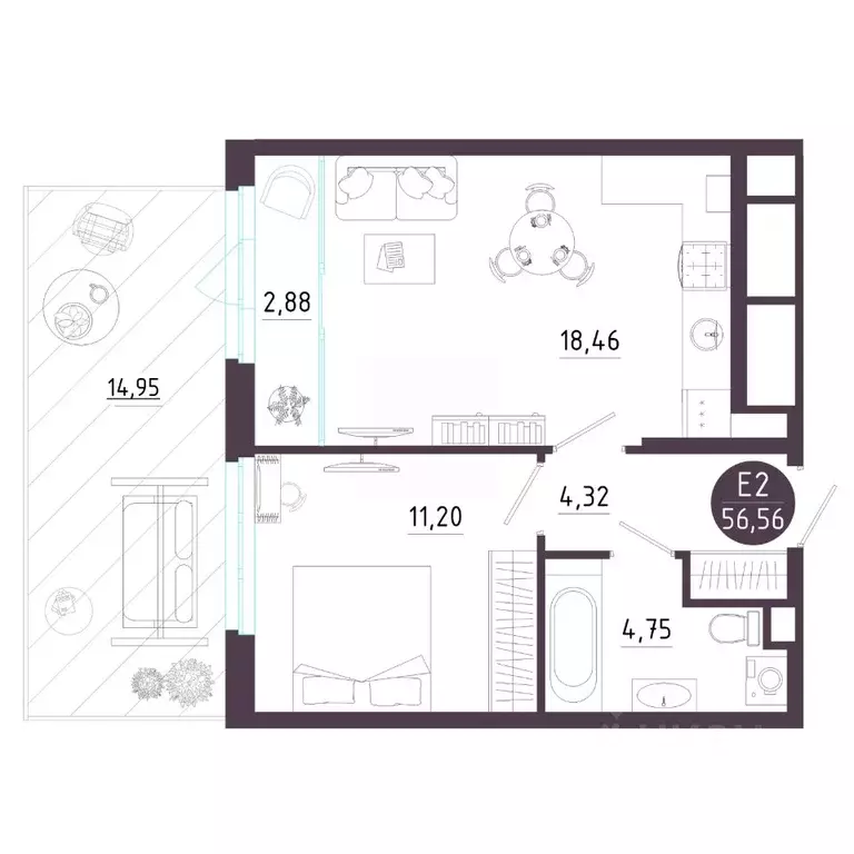 1-к кв. Рязанская область, Рязань Московское ш. (56.56 м) - Фото 1