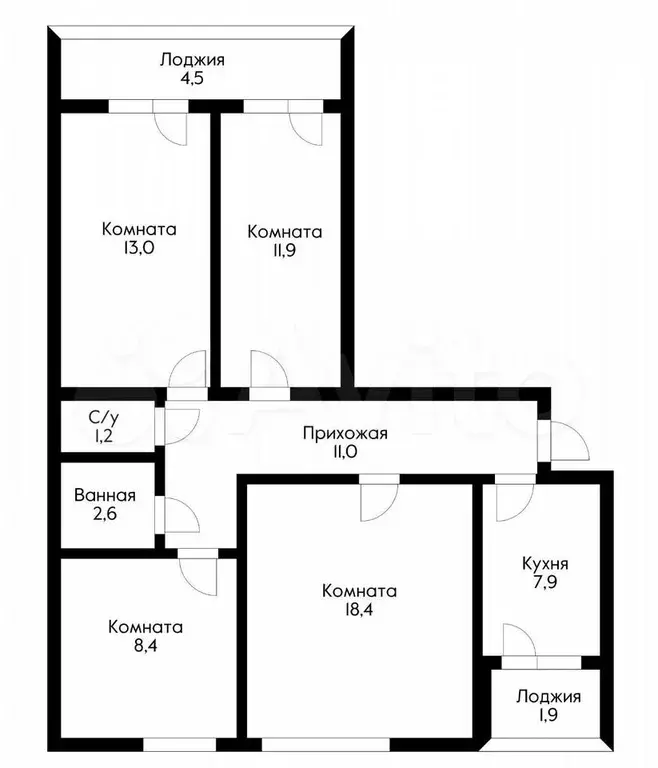 3-к. квартира, 81 м, 1/9 эт. - Фото 0