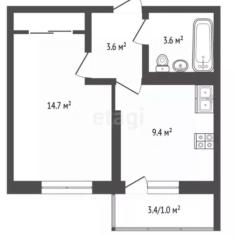 1-к кв. Краснодарский край, Новороссийск ул. Куникова, 47Г (32.3 м) - Фото 1