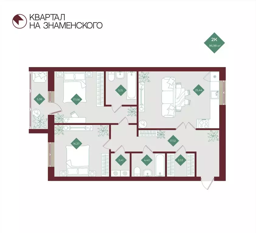 2-комнатная квартира: Тобольск, микрорайон 3Б, 6Бк2 (96.87 м) - Фото 0