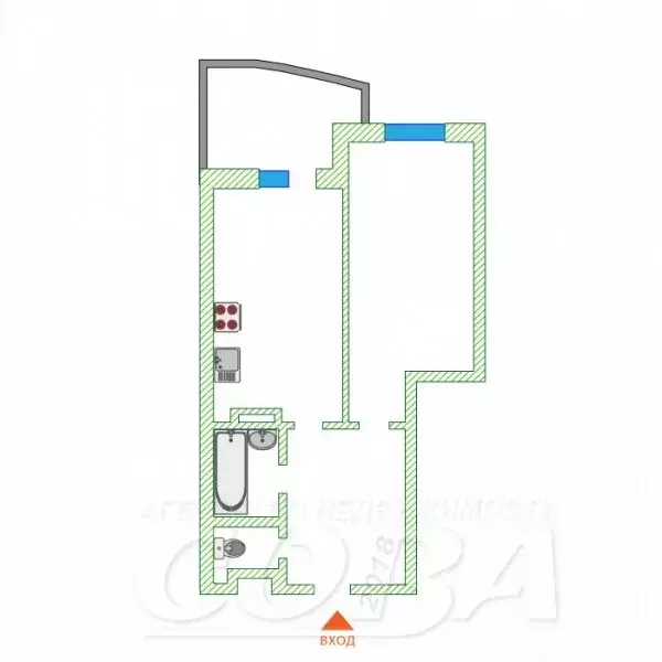 1-комнатная квартира: Тюмень, улица Монтажников, 43 (41 м) - Фото 2