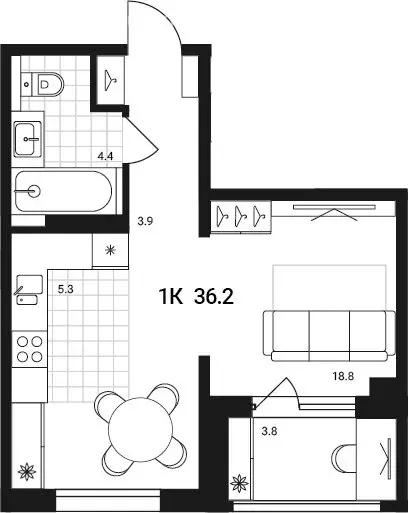 Квартира-студия: Обь, Геодезическая улица, 6Вк2 (32.4 м) - Фото 1