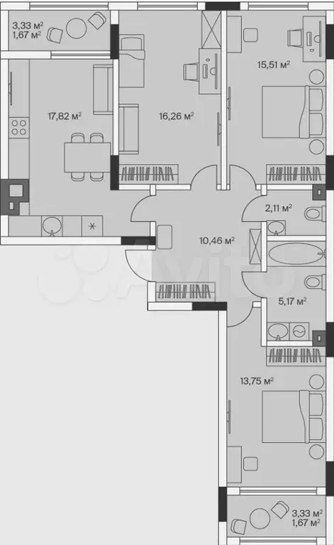 2-к. квартира, 81,4 м, 1/7 эт. - Фото 1