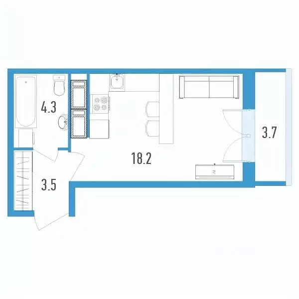 Студия Санкт-Петербург ул. Вадима Шефнера, 4 (27.1 м) - Фото 0