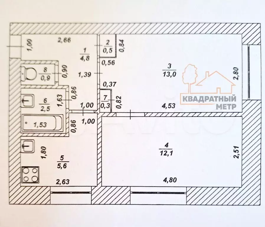 2-к. квартира, 39,7 м, 2/2 эт. - Фото 0