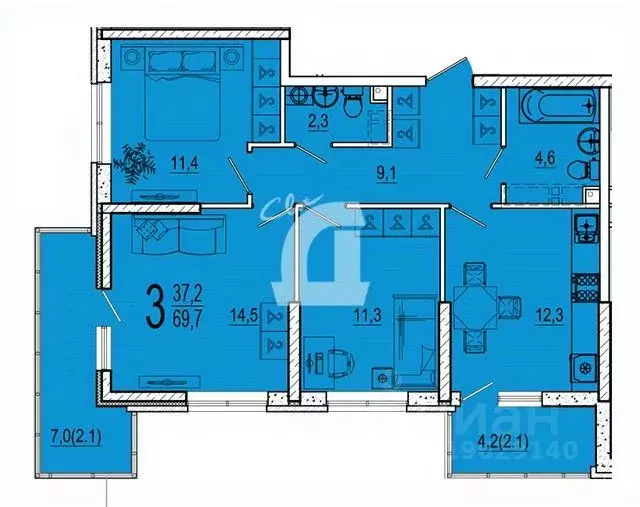 3-к кв. Краснодарский край, Краснодар ул. Конгрессная, 41к1 (70.0 м) - Фото 0