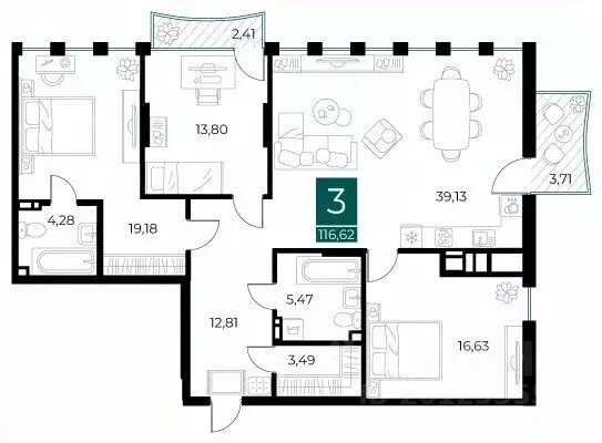 3-к кв. Рязанская область, Рязань Арт Кварталы жилой комплекс (116.62 ... - Фото 1