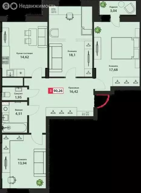 3-комнатная квартира: Тверь, Оснабрюкская улица, 22 (90.2 м) - Фото 1