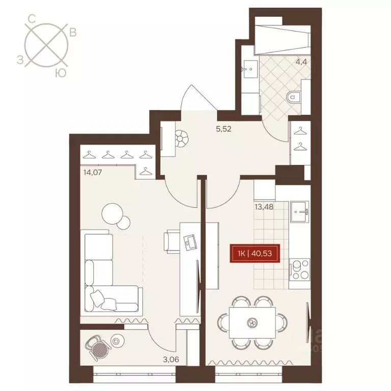 1-к кв. Новосибирская область, Новосибирск Невский жилой комплекс ... - Фото 1