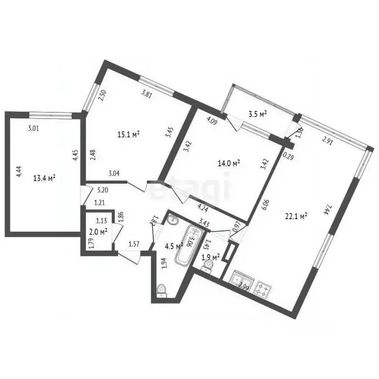 4-к кв. Ленинградская область, Всеволожский район, Агалатовское с/пос, ... - Фото 2