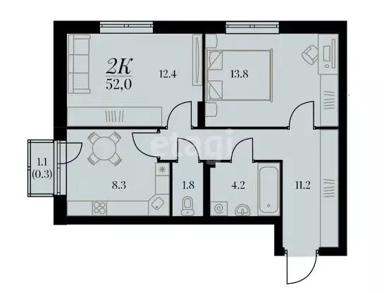 2-комнатная квартира: Пермь, улица Подводников, 106 (52 м) - Фото 1