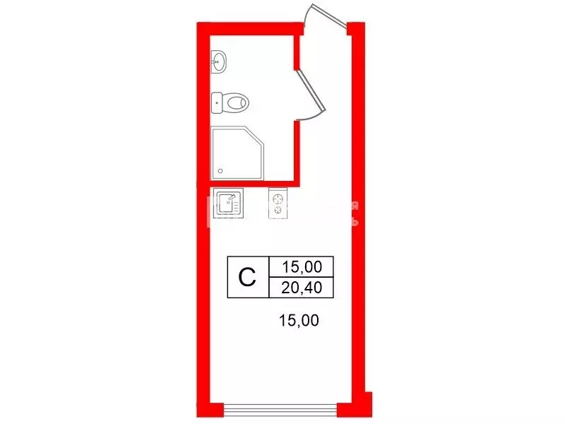 Квартира-студия: Санкт-Петербург, Песочная набережная, 42к2 (20.4 м) - Фото 1