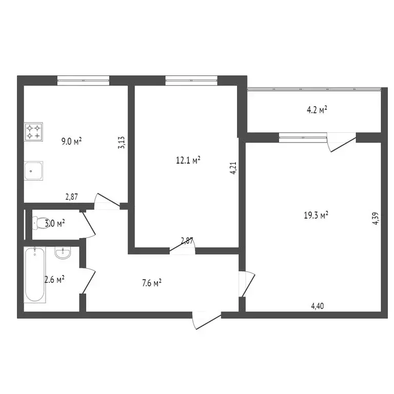 2-комнатная квартира: Тобольск, 9-й микрорайон, 27 (51.2 м) - Фото 1