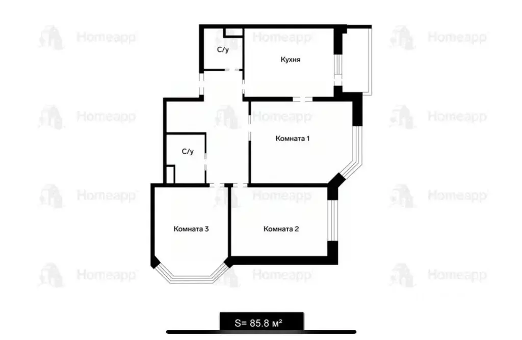 Квартира, 3 комнаты, 85.8 м - Фото 1