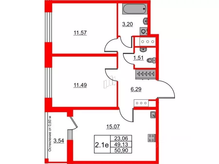 2-к кв. Ленинградская область, Всеволожский район, Свердловское ... - Фото 1