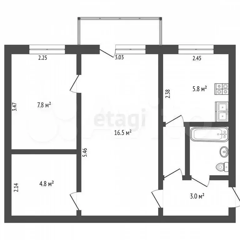 3-к. квартира, 42,4 м, 2/3 эт. - Фото 0