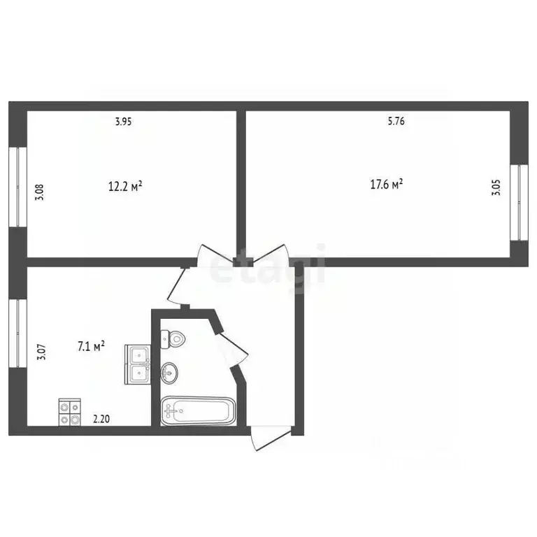 2-к кв. Вологодская область, Череповец ул. Краснодонцев, 44 (44.6 м) - Фото 2