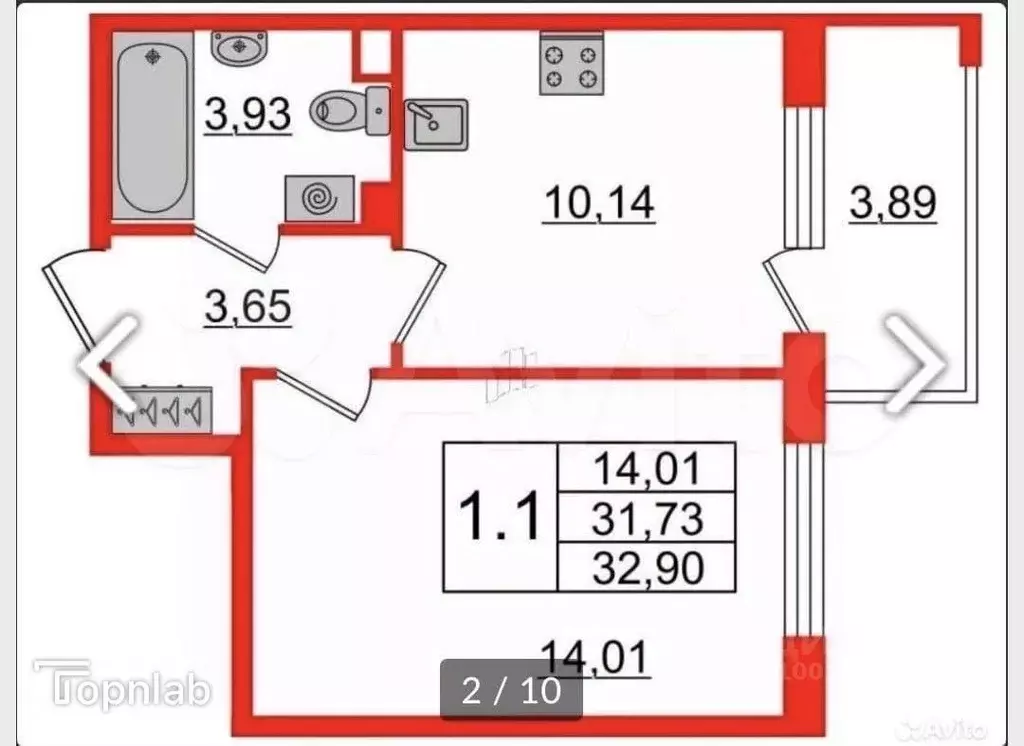 1-к кв. Санкт-Петербург ул. Ивана Куликова, 12 (31.73 м) - Фото 2