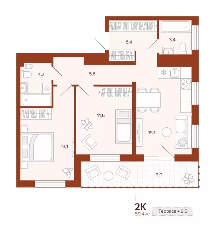 2-к кв. Тюменская область, Тюмень ул. Новаторов, 30 (59.4 м) - Фото 0