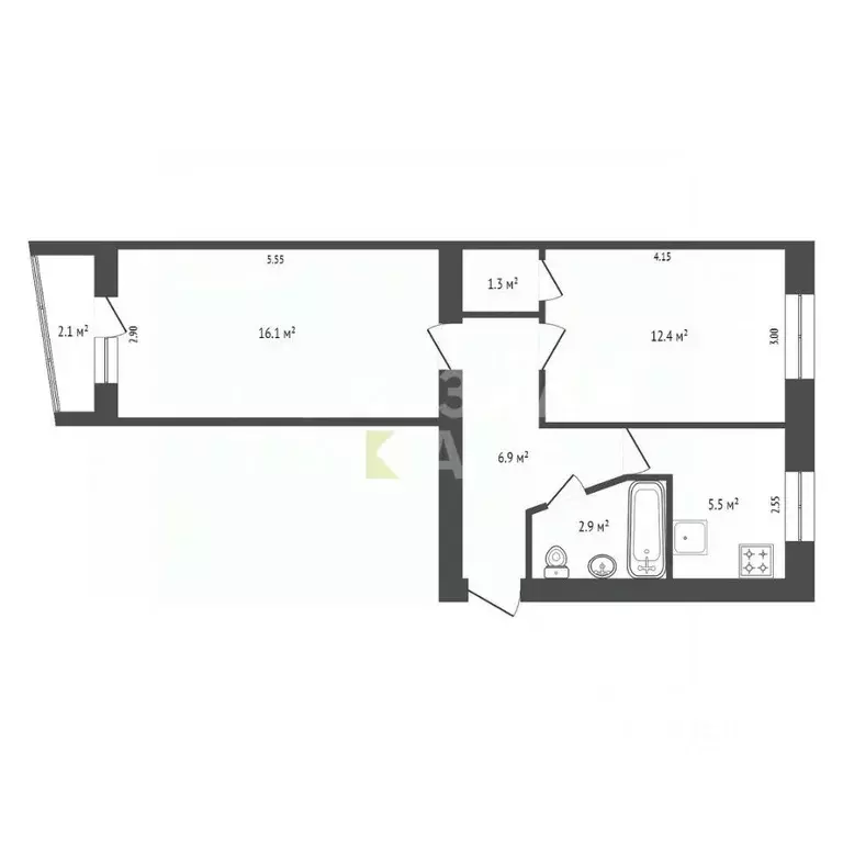 2-к кв. Новгородская область, Боровичи Новоселицкая ул., 30 (45.1 м) - Фото 2