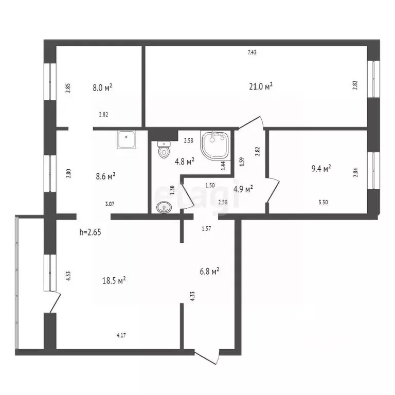 3-к кв. Красноярский край, Красноярск Комсомольский просп., 3Д (82.4 ... - Фото 2