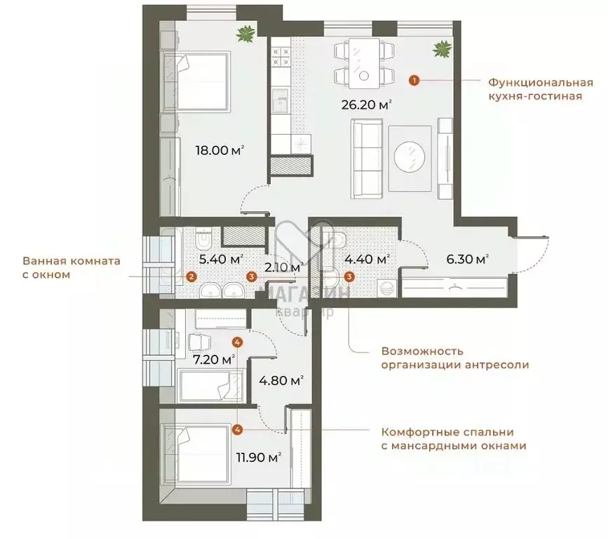 2-к кв. Санкт-Петербург Зеленогорская ул., 3 (88.0 м) - Фото 1
