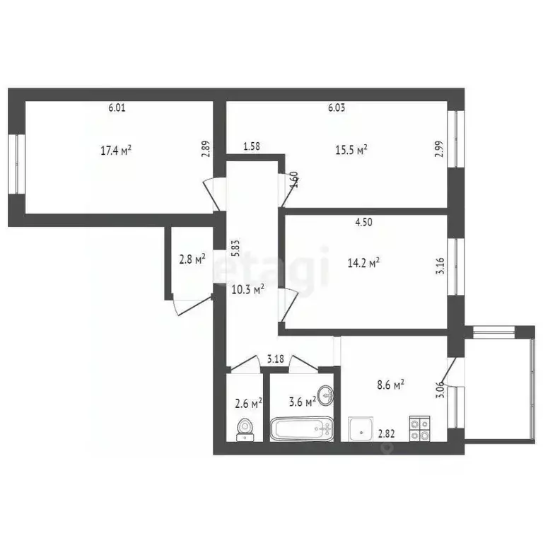 3-к кв. Вологодская область, Вологда Ярославская ул., 31Б (75.0 м) - Фото 2