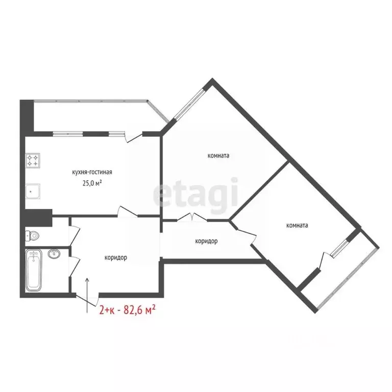 2-к кв. Свердловская область, Екатеринбург ул. Рассветная, 6к2 (82.6 ... - Фото 2