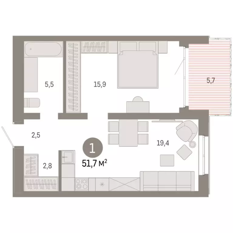 1-комнатная квартира: Екатеринбург, улица Советских Женщин (51.7 м) - Фото 2