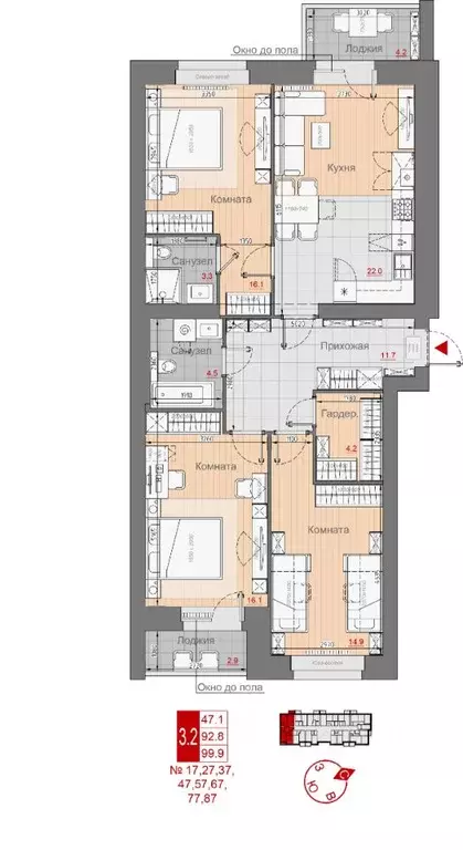 3-к кв. Новгородская область, Великий Новгород 29-й кв-л,  (99.9 м) - Фото 0