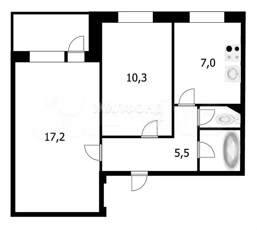 2-к. квартира, 43,5 м, 8/9 эт. - Фото 0