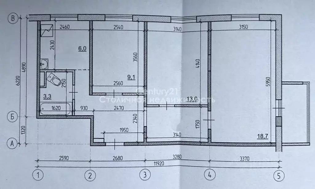 3-к кв. Москва, Москва, Московский г. 1-й мкр,  (63.6 м) - Фото 2