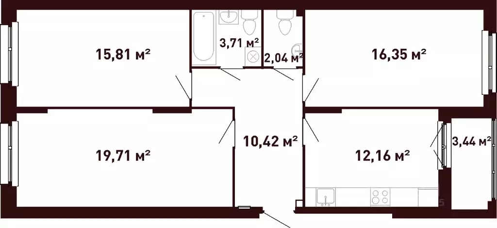 3-к кв. Свердловская область, Екатеринбург ул. Калинина, 55 (81.47 м) - Фото 1