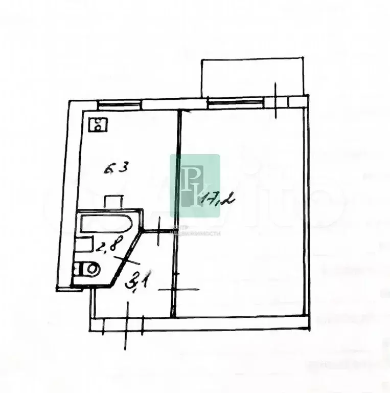 1-к. квартира, 29,4 м, 5/5 эт. - Фото 0