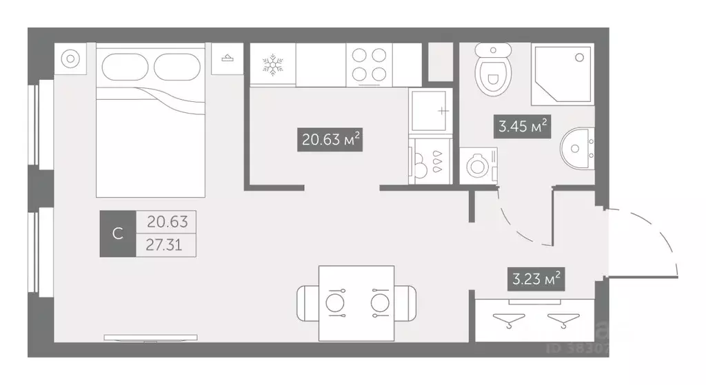 Студия Санкт-Петербург ул. Архивная, 5 (27.31 м) - Фото 0