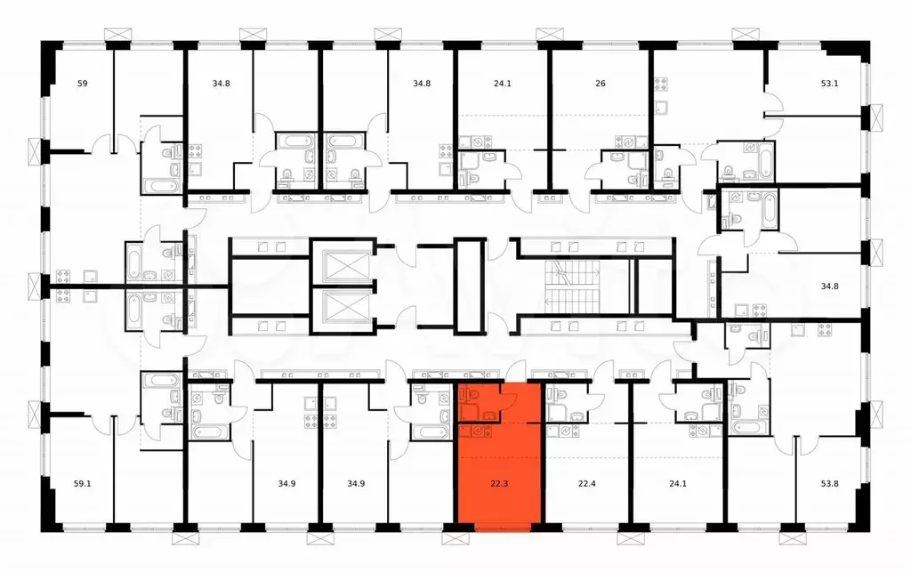Квартира-студия, 22,4 м, 12/12 эт. - Фото 1