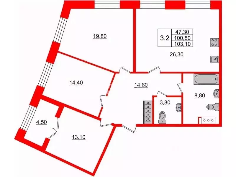 3-к кв. Санкт-Петербург Петровский просп., 28к1 (103.1 м) - Фото 2