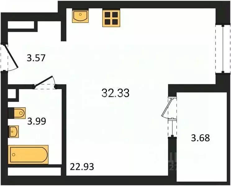 Студия Свердловская область, Екатеринбург ул. Куйбышева, 100 (32.33 м) - Фото 1