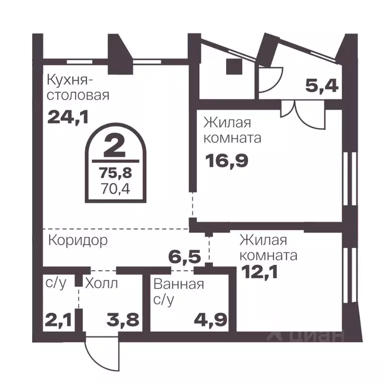 2-к кв. Челябинская область, Челябинск просп. Ленина, 19В (70.4 м) - Фото 0