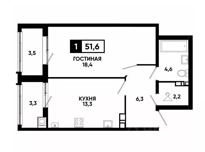 1-к кв. Ставропольский край, Ставрополь ул. Андрея Голуба, 14к3 (51.6 ... - Фото 0