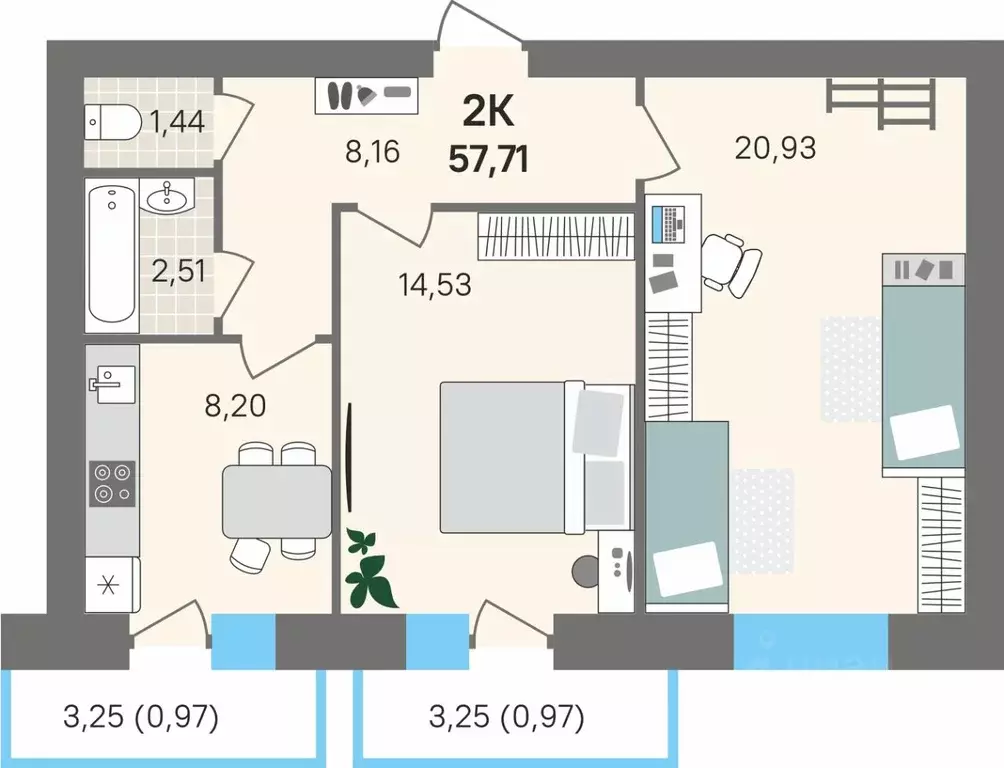 2-к кв. Пермский край, Пермский муниципальный округ, с. Култаево ул. ... - Фото 1