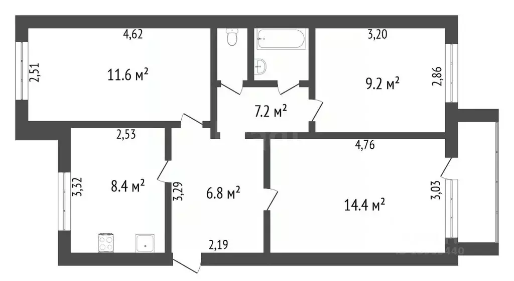 3-к кв. Тюменская область, Тюменский муниципальный округ, Боровский ... - Фото 2
