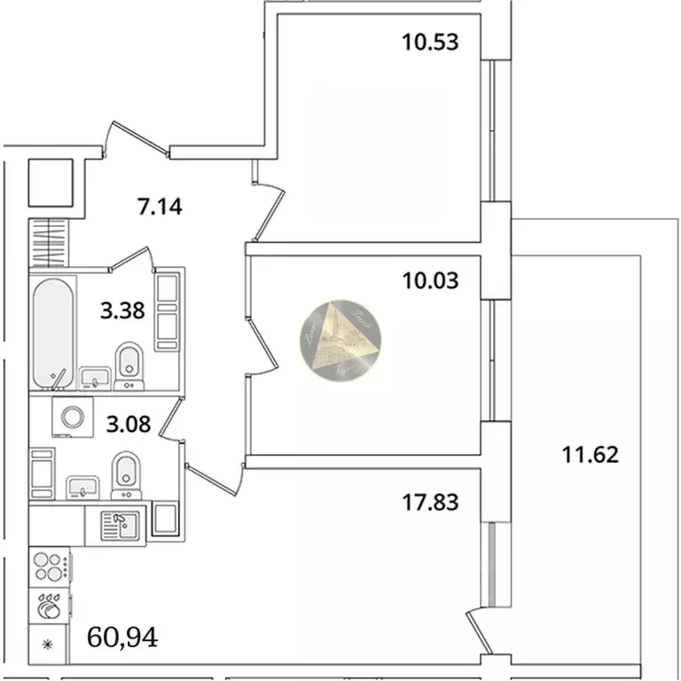 2-к кв. Санкт-Петербург просп. Маршала Блюхера, 3к2 (60.94 м) - Фото 2