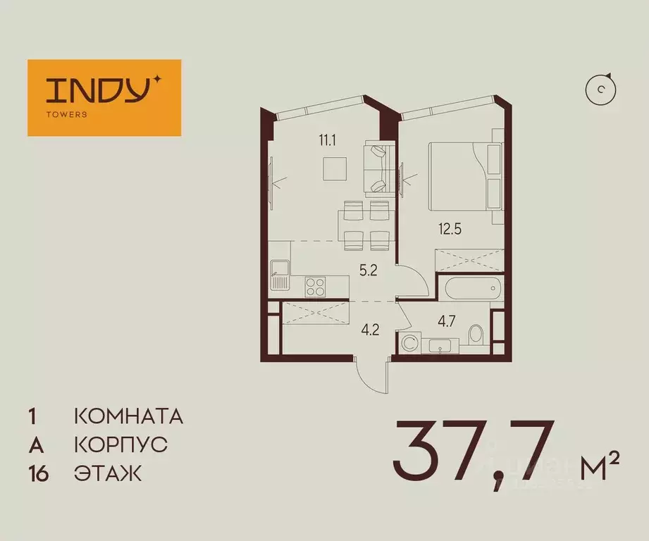 1-к кв. Москва Инди Тауэрс жилой комплекс (37.7 м) - Фото 0