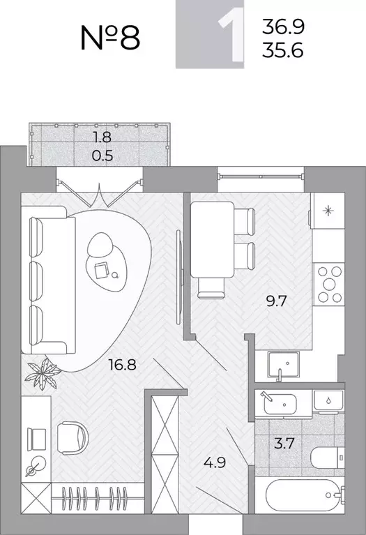 1-к кв. Калининградская область, Гурьевский муниципальный округ, пос. ... - Фото 0