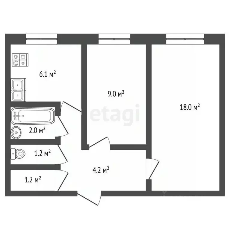 2-к кв. Архангельская область, Архангельск ул. Тимме, 21к1 (42.5 м) - Фото 1